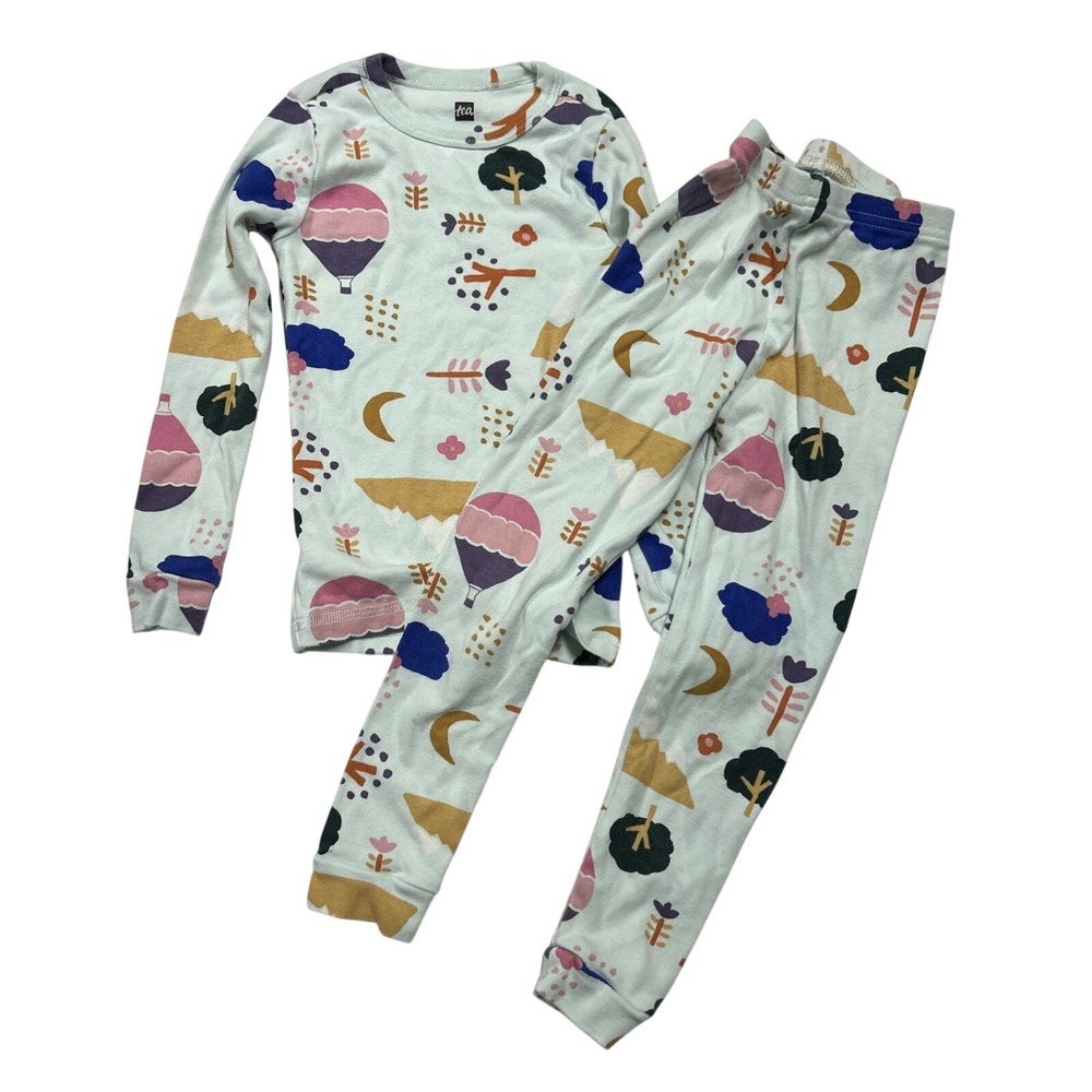 Tea Collection Girls Pajamas Size 5 Hot Air Balloon Graphic Tee in Cloud Set